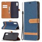 For Samsung Galaxy A02 Color Matching Denim Texture Horizontal Flip Leather Case with Holder & Card Slots & Wallet & Lanyard(Dark Blue) - 1