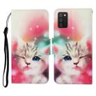 For Samsung Galaxy A02s (US Version) Colored Drawing Pattern Horizontal Flip Leather Case with Holder & Card Slots & Wallet & Lanyard(Squint Cat) - 1