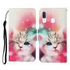 For Samsung Galaxy A20 / A30 Colored Drawing Pattern Horizontal Flip Leather Case with Holder & Card Slots & Wallet & Lanyard(Squint Cat) - 1