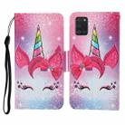 For Samsung Galaxy A31 Colored Drawing Pattern Horizontal Flip Leather Case with Holder & Card Slots & Wallet & Lanyard(Eyelash Unicorn) - 1