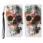 For Samsung Galaxy Note20 Colored Drawing Pattern Horizontal Flip Leather Case with Holder & Card Slots & Wallet & Lanyard(Flower Skull) - 1