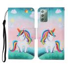 For Samsung Galaxy Note20 Colored Drawing Pattern Horizontal Flip Leather Case with Holder & Card Slots & Wallet & Lanyard(Rainbow Unicorn) - 1