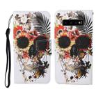 For Samsung Galaxy S10+ Colored Drawing Pattern Horizontal Flip Leather Case with Holder & Card Slots & Wallet & Lanyard(Flower Skull) - 1
