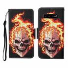 For Samsung Galaxy S10+ Colored Drawing Pattern Horizontal Flip Leather Case with Holder & Card Slots & Wallet & Lanyard(Flame Skull) - 1