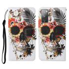 For Samsung Galaxy S20 FE Colored Drawing Pattern Horizontal Flip Leather Case with Holder & Card Slots & Wallet & Lanyard(Flower Skull) - 1