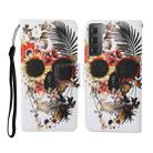 For Samsung Galaxy S21 5G Colored Drawing Pattern Horizontal Flip Leather Case with Holder & Card Slots & Wallet & Lanyard(Flower Skull) - 1