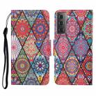 For Samsung Galaxy S21 5G Colored Drawing Pattern Horizontal Flip Leather Case with Holder & Card Slots & Wallet & Lanyard(Rhombus Totem) - 1