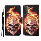 For Samsung Galaxy S21 5G Colored Drawing Pattern Horizontal Flip Leather Case with Holder & Card Slots & Wallet & Lanyard(Flame Skull) - 1