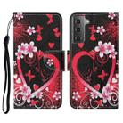 For Samsung Galaxy S21 5G Colored Drawing Pattern Horizontal Flip Leather Case with Holder & Card Slots & Wallet & Lanyard(Red Heart) - 1