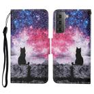 For Samsung Galaxy S21 5G Colored Drawing Pattern Horizontal Flip Leather Case with Holder & Card Slots & Wallet & Lanyard(Starry Cat) - 1