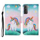 For Samsung Galaxy S21 5G Colored Drawing Pattern Horizontal Flip Leather Case with Holder & Card Slots & Wallet & Lanyard(Rainbow Unicorn) - 1