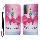 For Samsung Galaxy S21 5G Colored Drawing Pattern Horizontal Flip Leather Case with Holder & Card Slots & Wallet & Lanyard(Eyelash Unicorn) - 1
