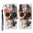 For Samsung Galaxy S21+ 5G Colored Drawing Pattern Horizontal Flip Leather Case with Holder & Card Slots & Wallet & Lanyard(Flower Skull) - 1