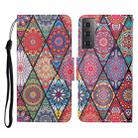 For Samsung Galaxy S21+ 5G Colored Drawing Pattern Horizontal Flip Leather Case with Holder & Card Slots & Wallet & Lanyard(Rhombus Totem) - 1