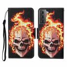 For Samsung Galaxy S21+ 5G Colored Drawing Pattern Horizontal Flip Leather Case with Holder & Card Slots & Wallet & Lanyard(Flame Skull) - 1