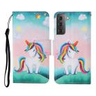For Samsung Galaxy S21+ 5G Colored Drawing Pattern Horizontal Flip Leather Case with Holder & Card Slots & Wallet & Lanyard(Rainbow Unicorn) - 1