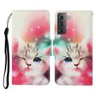 For Samsung Galaxy S21+ 5G Colored Drawing Pattern Horizontal Flip Leather Case with Holder & Card Slots & Wallet & Lanyard(Squint Cat) - 1