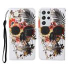 For Samsung Galaxy S21 Ultra 5G Colored Drawing Pattern Horizontal Flip Leather Case with Holder & Card Slots & Wallet & Lanyard(Flower Skull) - 1