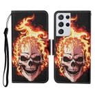 For Samsung Galaxy S21 Ultra 5G Colored Drawing Pattern Horizontal Flip Leather Case with Holder & Card Slots & Wallet & Lanyard(Flame Skull) - 1