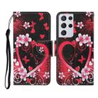 For Samsung Galaxy S21 Ultra 5G Colored Drawing Pattern Horizontal Flip Leather Case with Holder & Card Slots & Wallet & Lanyard(Red Heart) - 1