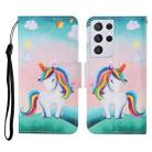 For Samsung Galaxy S21 Ultra 5G Colored Drawing Pattern Horizontal Flip Leather Case with Holder & Card Slots & Wallet & Lanyard(Rainbow Unicorn) - 1