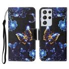 For Samsung Galaxy S21 Ultra 5G Colored Drawing Pattern Horizontal Flip Leather Case with Holder & Card Slots & Wallet & Lanyard(Moon Butterfly) - 1