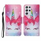 For Samsung Galaxy S21 Ultra 5G Colored Drawing Pattern Horizontal Flip Leather Case with Holder & Card Slots & Wallet & Lanyard(Eyelash Unicorn) - 1