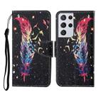 For Samsung Galaxy S21 Ultra 5G Colored Drawing Pattern Horizontal Flip Leather Case with Holder & Card Slots & Wallet & Lanyard(Feather) - 1