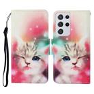 For Samsung Galaxy S21 Ultra 5G Colored Drawing Pattern Horizontal Flip Leather Case with Holder & Card Slots & Wallet & Lanyard(Squint Cat) - 1