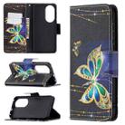 For Huawei P50 Colored Drawing Pattern Horizontal Flip Leather Case with Holder & Card Slots & Wallet(Big Butterfly) - 1