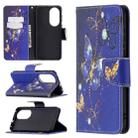 For Huawei P50 Colored Drawing Pattern Horizontal Flip Leather Case with Holder & Card Slots & Wallet(Purple Butterfly) - 1