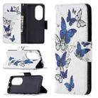 For Huawei P50 Pro Colored Drawing Pattern Horizontal Flip Leather Case with Holder & Card Slots & Wallet(Blue Butterflies) - 1