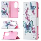 For Huawei P50 Pro Colored Drawing Pattern Horizontal Flip Leather Case with Holder & Card Slots & Wallet(Peach Blossom Butterfly) - 1