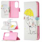 For Huawei P50 Pro Colored Drawing Pattern Horizontal Flip Leather Case with Holder & Card Slots & Wallet(Umbrella Elephant) - 1
