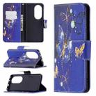 For Huawei P50 Pro Colored Drawing Pattern Horizontal Flip Leather Case with Holder & Card Slots & Wallet(Purple Butterfly) - 1