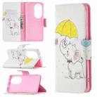 For Huawei P50 Pro Colored Drawing Pattern Horizontal Flip Leather Case with Holder & Card Slots & Wallet(Flowers Elephant) - 1