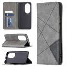 For Huawei P50 Pro Rhombus Texture Horizontal Flip Magnetic Leather Case with Holder & Card Slots(Grey) - 1