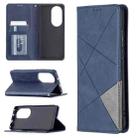 For Huawei P50 Pro Rhombus Texture Horizontal Flip Magnetic Leather Case with Holder & Card Slots(Blue) - 1