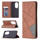 For Huawei P50 Pro Rhombus Texture Horizontal Flip Magnetic Leather Case with Holder & Card Slots(Brown) - 1