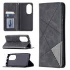 For Huawei P50 Pro Rhombus Texture Horizontal Flip Magnetic Leather Case with Holder & Card Slots(Black) - 1