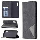 For Samsung Galaxy A02 Rhombus Texture Horizontal Flip Magnetic Leather Case with Holder & Card Slots(Black) - 1