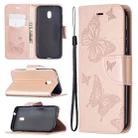 For Nokia C1 Plus Two Butterflies Embossing Pattern Horizontal Flip Leather Case with Holder & Card Slot & Wallet & Lanyard(Rose Gold) - 1