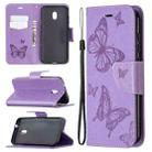 For Nokia C1 Plus Two Butterflies Embossing Pattern Horizontal Flip Leather Case with Holder & Card Slot & Wallet & Lanyard(Purple) - 1