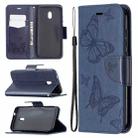 For Nokia C1 Plus Two Butterflies Embossing Pattern Horizontal Flip Leather Case with Holder & Card Slot & Wallet & Lanyard(Dark Blue) - 1