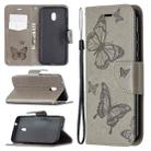 For Nokia C1 Plus Two Butterflies Embossing Pattern Horizontal Flip Leather Case with Holder & Card Slot & Wallet & Lanyard(Grey) - 1