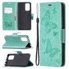 For Xiaomi Redmi Note 10 Pro Two Butterflies Embossing Pattern Horizontal Flip Leather Case with Holder & Card Slot & Wallet & Lanyard(Green) - 1