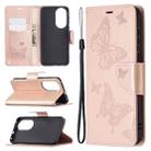 For Huawei P50 Two Butterflies Embossing Pattern Horizontal Flip Leather Case with Holder & Card Slot & Wallet & Lanyard(Rose Gold) - 1