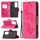 For Huawei P50 Two Butterflies Embossing Pattern Horizontal Flip Leather Case with Holder & Card Slot & Wallet & Lanyard(Rose Red) - 1