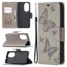 For Huawei P50 Two Butterflies Embossing Pattern Horizontal Flip Leather Case with Holder & Card Slot & Wallet & Lanyard(Grey) - 1