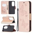 For Huawei P50 Pro Two Butterflies Embossing Pattern Horizontal Flip Leather Case with Holder & Card Slot & Wallet & Lanyard(Rose Gold) - 1